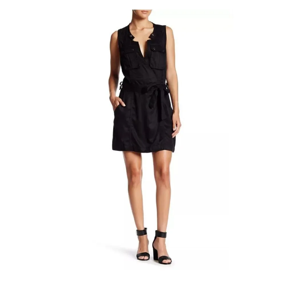 Free People Desert Daylight Mini Wrap Dress Black Utility Look no belt Size Smal